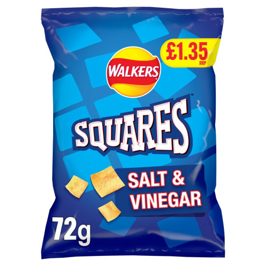 Walkers Squares Salt and Vinegar 18 x72g PMP £1.35