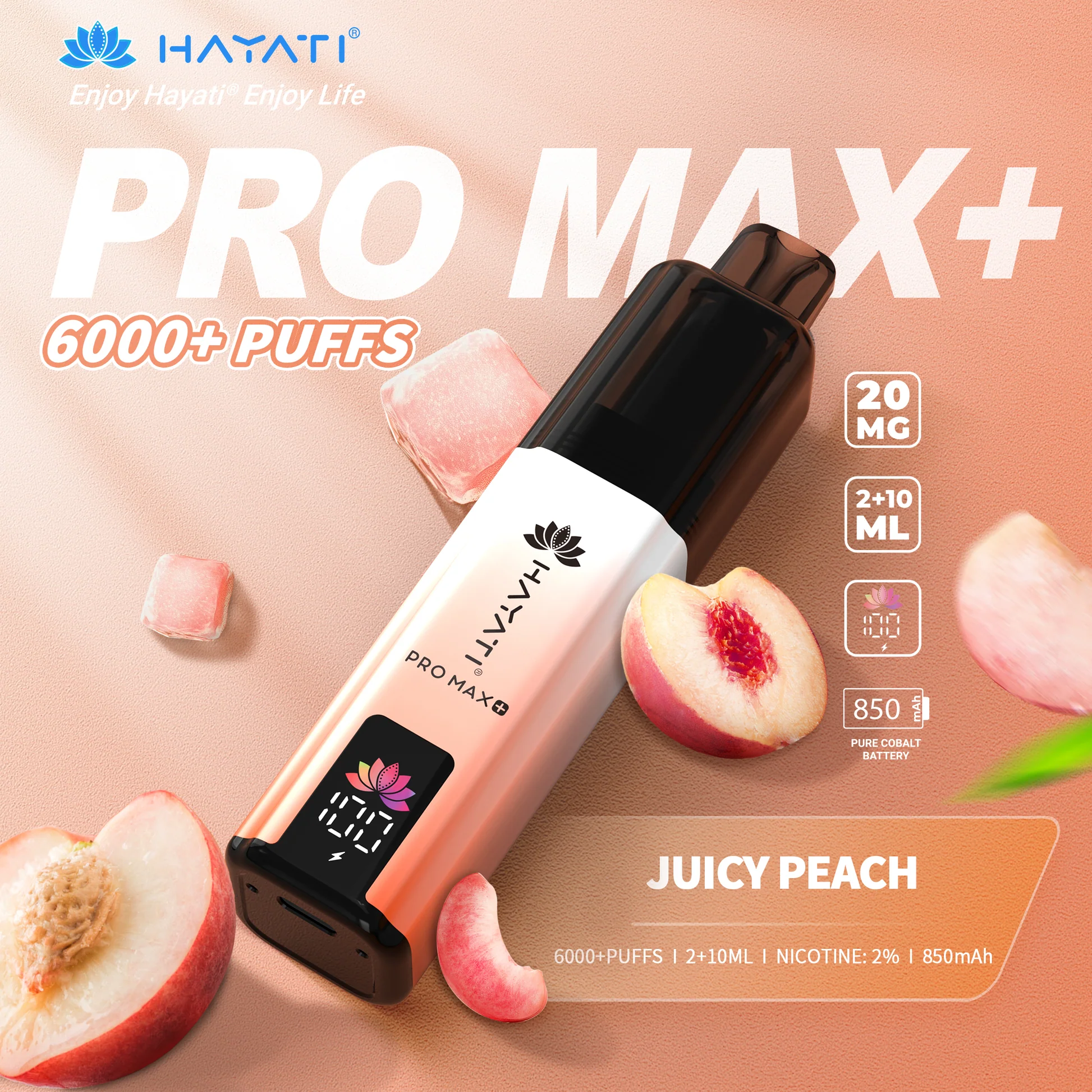 Hayati Pro Max+ 6000 Prefilled Pod Vape Kit Juicy Peach 20mg