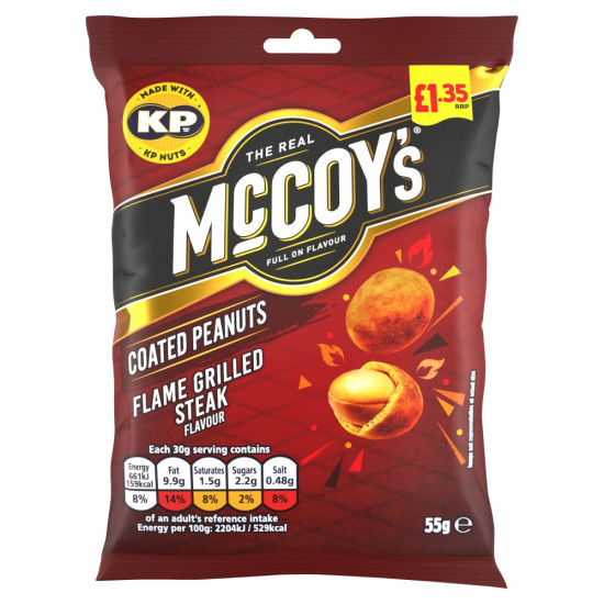 KP Mccoys Flame Grill Steak Flavour Coated Peanut PMP £1.35