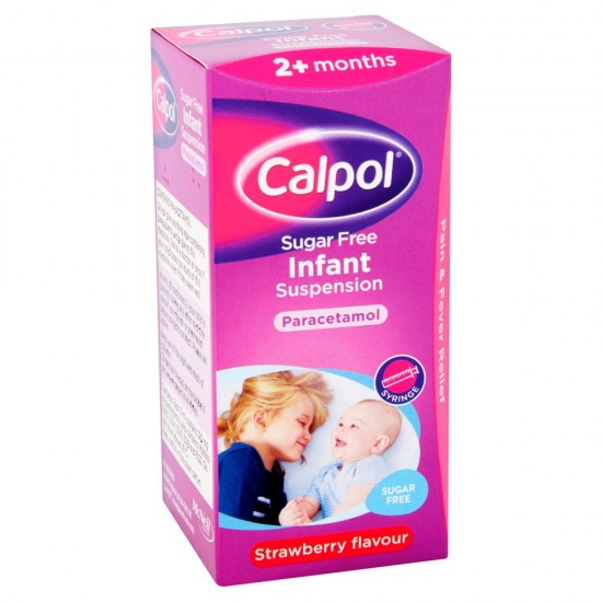 Calpol Sugar Free Infant Suspension, Paracetamol Medication, 2+ Months, Strawberry Flavour, 100ml