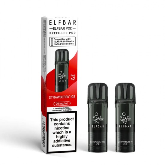 Elf Bar 600 Compliant Prefilled Pods 2 Pack [Strawberry  Ice / 20mg]