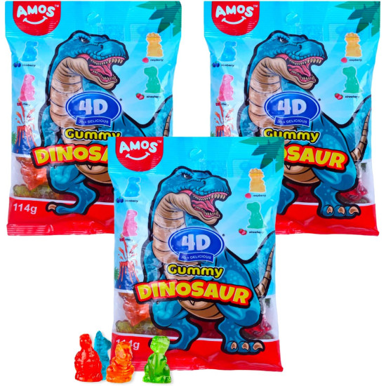 Amos 4D Gummy Dinosaurs Peg Bags 7oz
