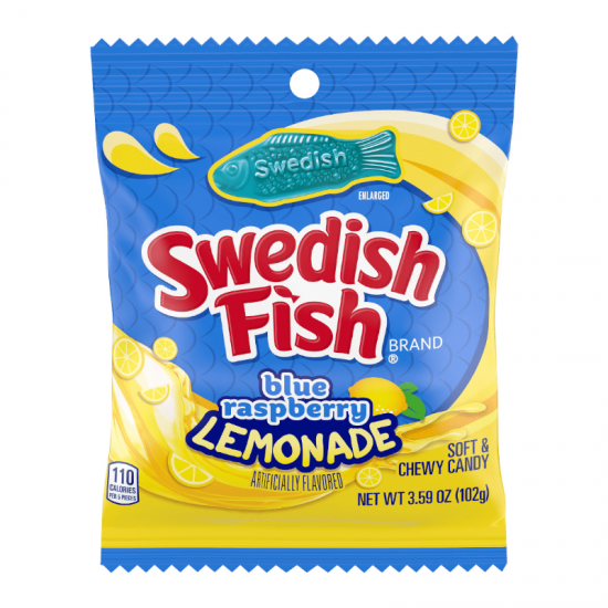 Swedish Fish Blue Raspberry Lemonade peg Bags 3.59oz (102g)-12CT