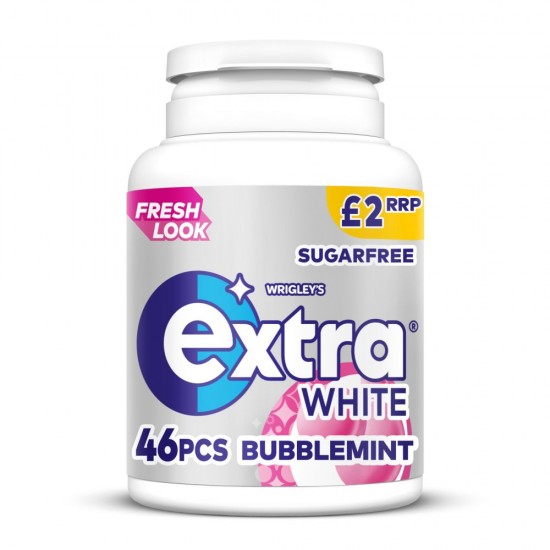 Extra White Bubble-mint Chewing Gum Sugar Free £2 PMP Bottle 46 Pieces