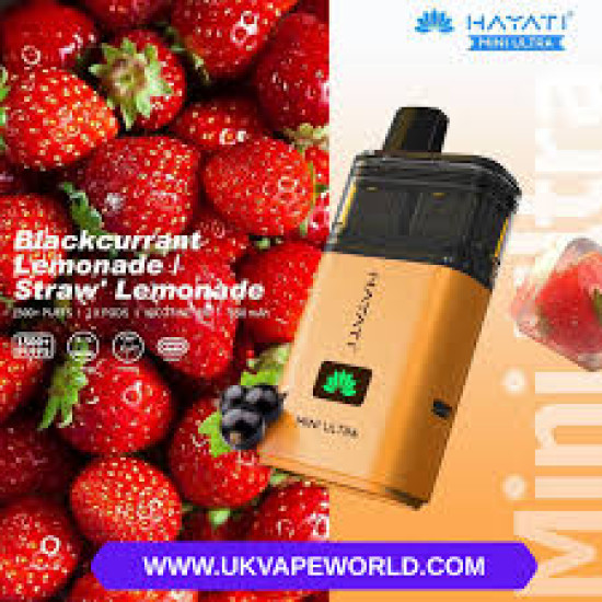 Hayati Mini Ultra 1500+ Puffs - Blackcurrant lemonade/ Straw’ lemonade Hayati Mini Ultra 1500+ Puffs - Blackcurrant lemonade/ Straw’ lemonade