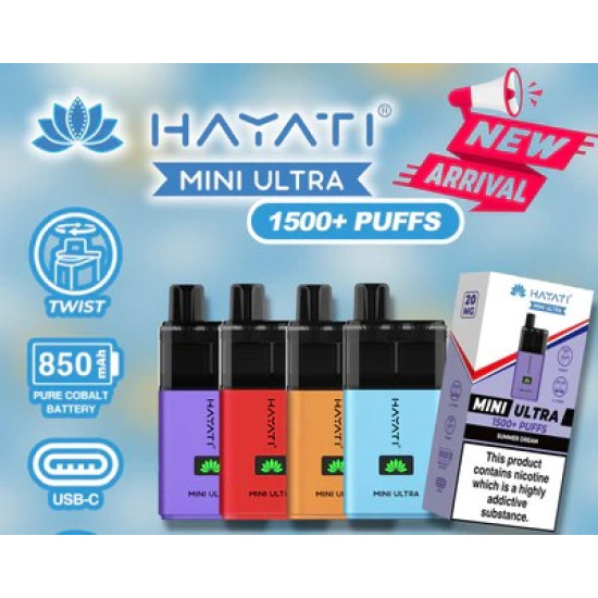 Hayati Mini Ultra 1500+ Puffs -Strawberry Raspberry Ice Hayati Mini Ultra 1500+ Puffs -Strawberry Raspberry Ice
