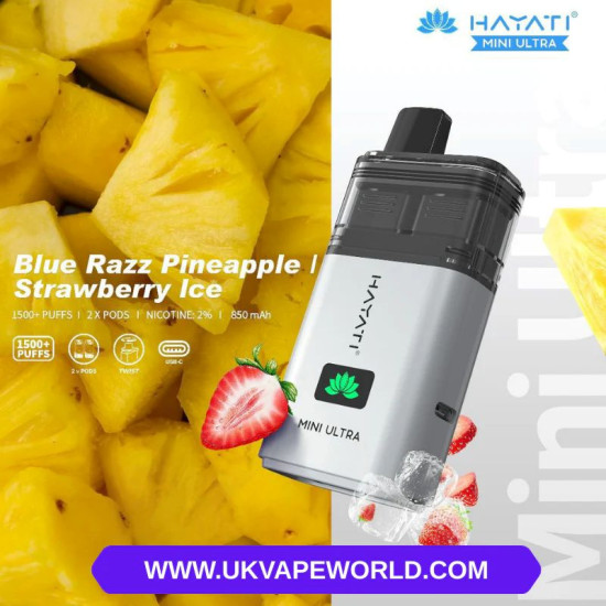 Hayati mini ultra 1500+ Puffs -Blue razz pineapple /Strawberry ice Hayati mini ultra 1500+ Puffs -Blue razz pineapple /Strawberry ice
