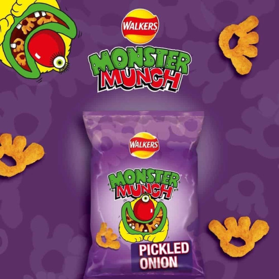 Walkers Monster Munch Pickled Onion Snacks Crisps 72g (18 Pack) Price Marked £1.35