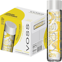 Voss Lemon Cucumber Flavour Sparkling Water Galsss Bottles 375ml -12 Pack