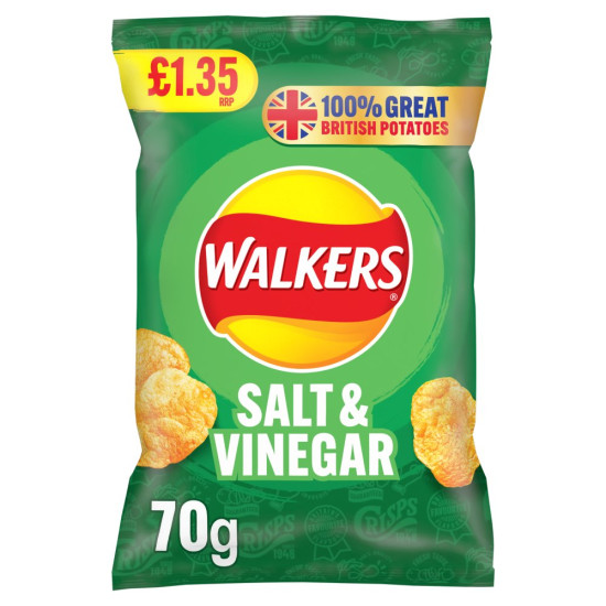 Walkers Salt & Vinegar 70g (18 Pack) Price Marked £1.35