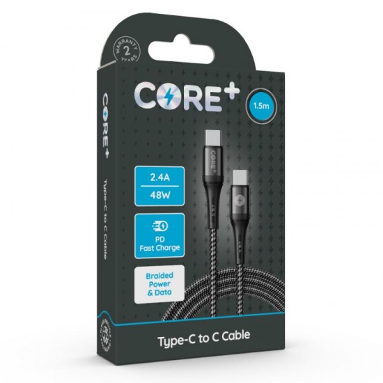 CORE+ Type-C to C 1.5m Braided Grey 2.4A/48W(RRP £8.99)